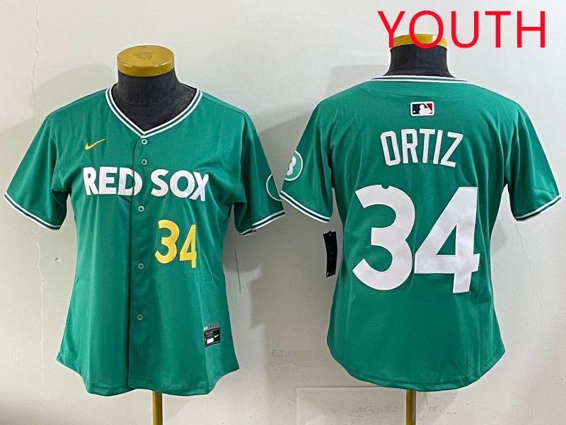 Youth 2025 Boston Red Sox 34 Ortiz Dark Green Joint Name Nike MLB Jersey style 5